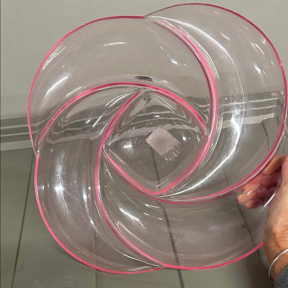 Clear Swirl Glass Plate with Pink Accents